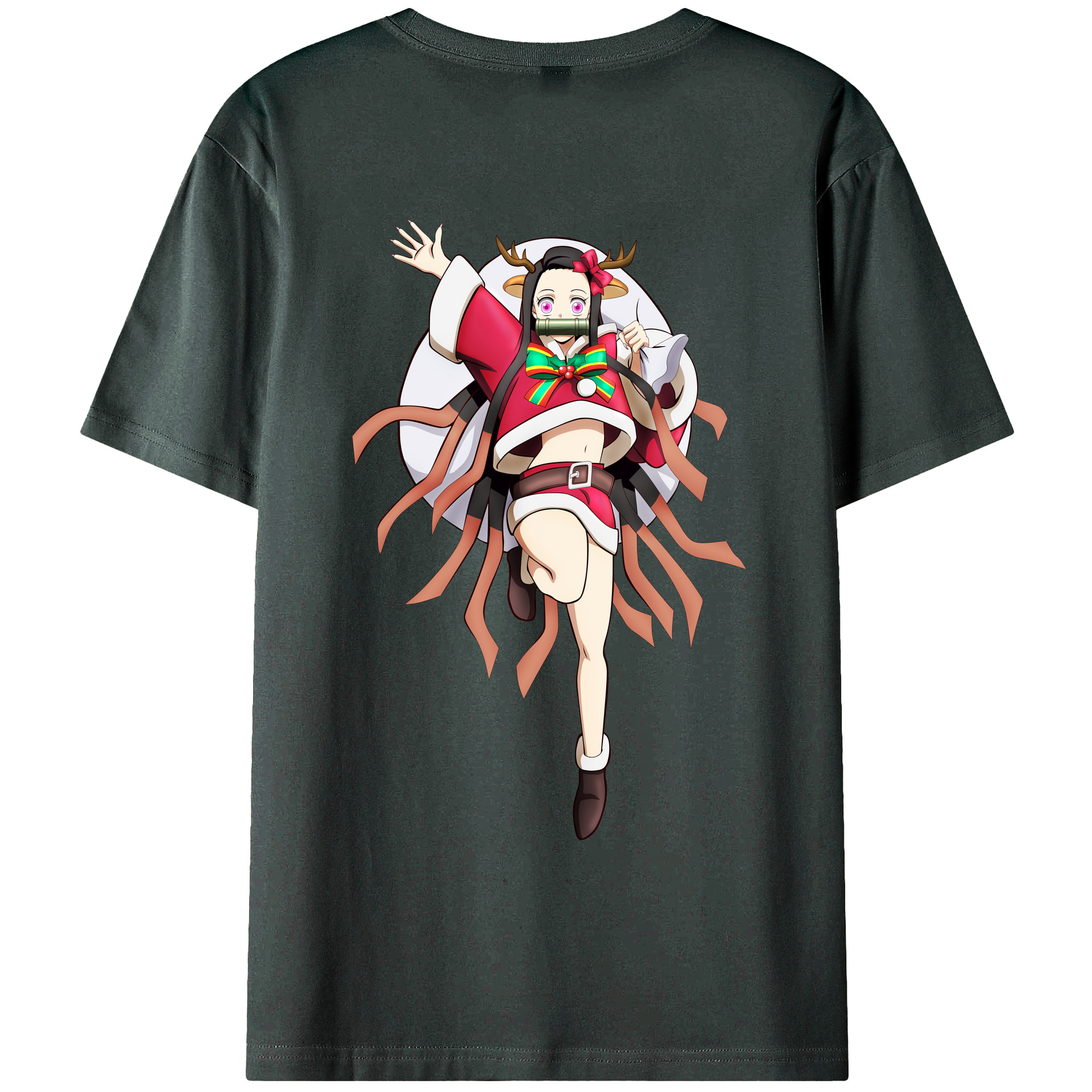 （画像用） 鬼滅の刃（きめつのやいば）竈門 禰󠄀豆子／かまど ねずこ Kamado Nezuko 綿100％ メンズ半袖Tシャツ（バックプリント） 通気性